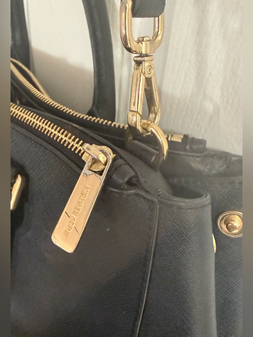 ** FAIR CONDITION- CALLOUTS **Michael Kors Black Leather Satchel - Picture 11 of 16
